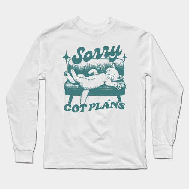 Sorry Got Plans Retro Graphic T-Shirt, Vintage Unisex Adult T Shirt, Vintage Kitten T Shirt, Nostalgia Cat Long Sleeve T-Shirt by Y2KSZN